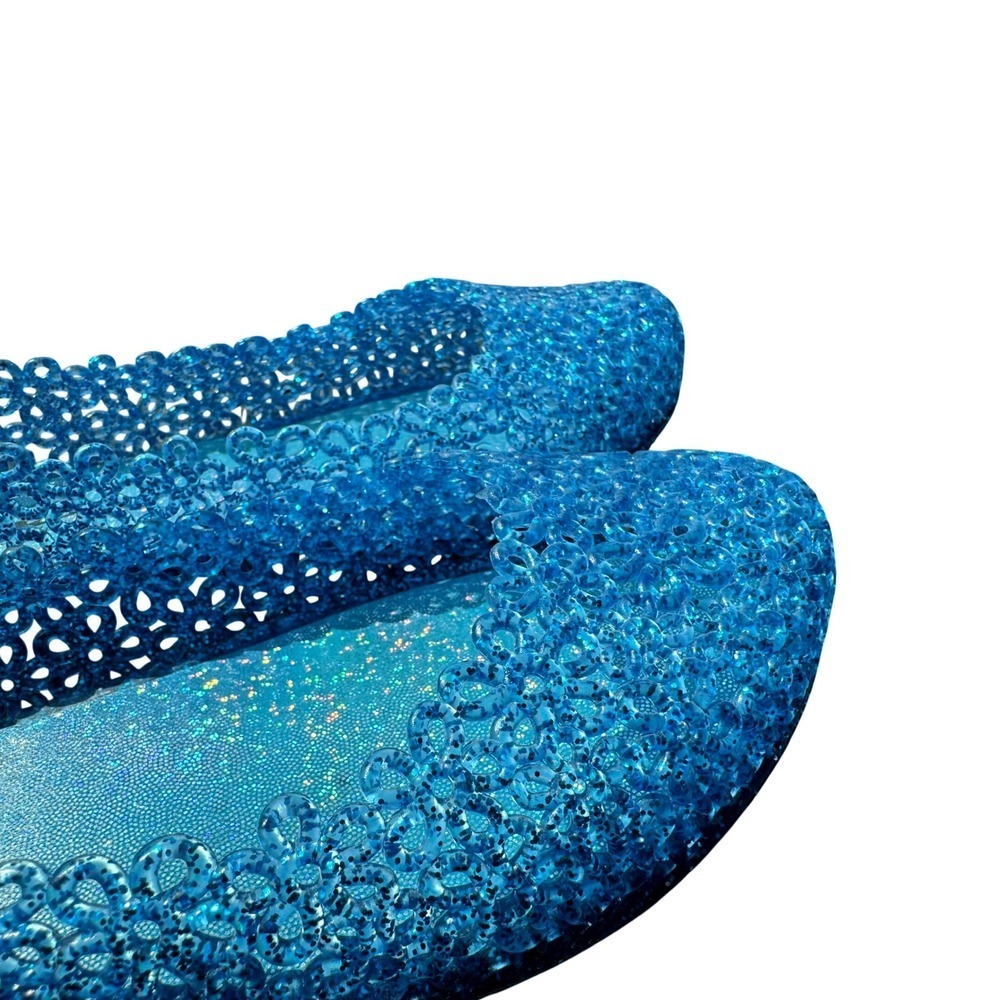 Blue Crystal Jelly Floral 8 Glitter Retro 80's Beach Party Summer Sparkly Flats - Picture 3 of 7